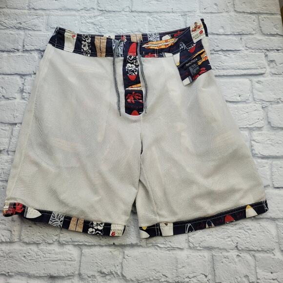 Nautica Blue and Tan Swim Trunks with Surfboard Pattern - Picture 7 of 8